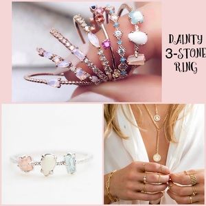Dainty Three Stone Pastel Ring Silver-sz 6 or 7